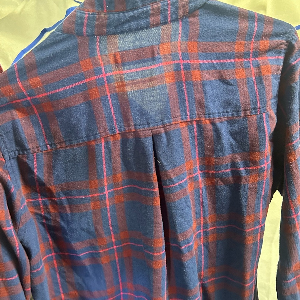 Hollister Navy and Red Plaid Button Down Shirt